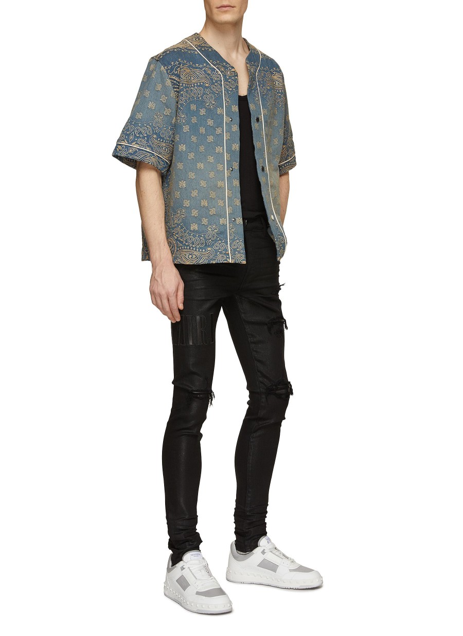 Men AMIRI Pants | Waxed Denim Distressed Skinny Jeans