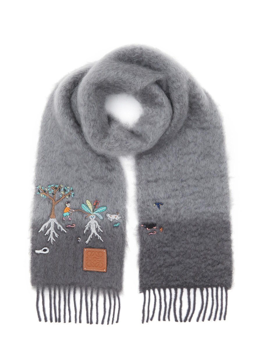 Women LOEWE Scarves & Wraps | X Suna Fujita Mandragora Emboidered Mohair Wool Scarf