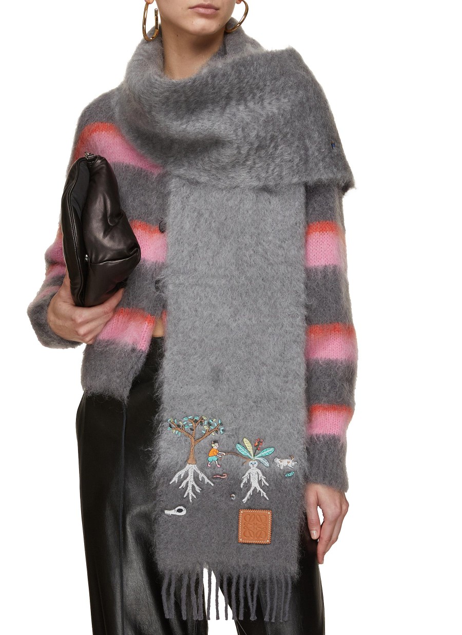 Women LOEWE Scarves & Wraps | X Suna Fujita Mandragora Emboidered Mohair Wool Scarf