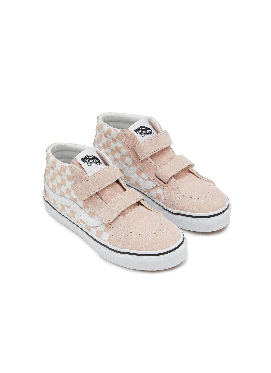 Women VANS Shoes | Checkerboard Velcro Kids High Top Sneakers