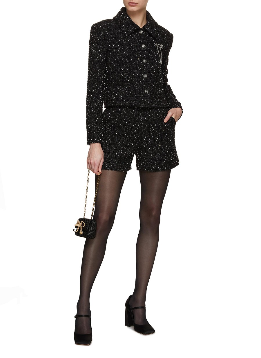 Women SOONIL Jackets | Pearl And Crystal Embellished Cropped Tweed Jacket