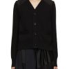 Women SACAI Knitwear | Hybrid Pleated Back Knit Cardigan