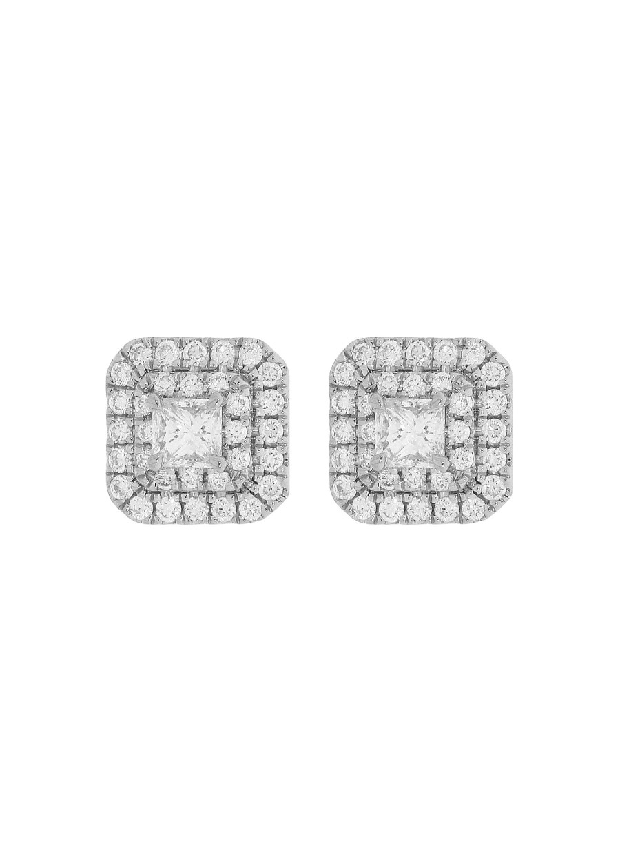 Women LC COLLECTION JEWELLERY Fine Jewellery | 18K White Gold Diamond Stud Earrings