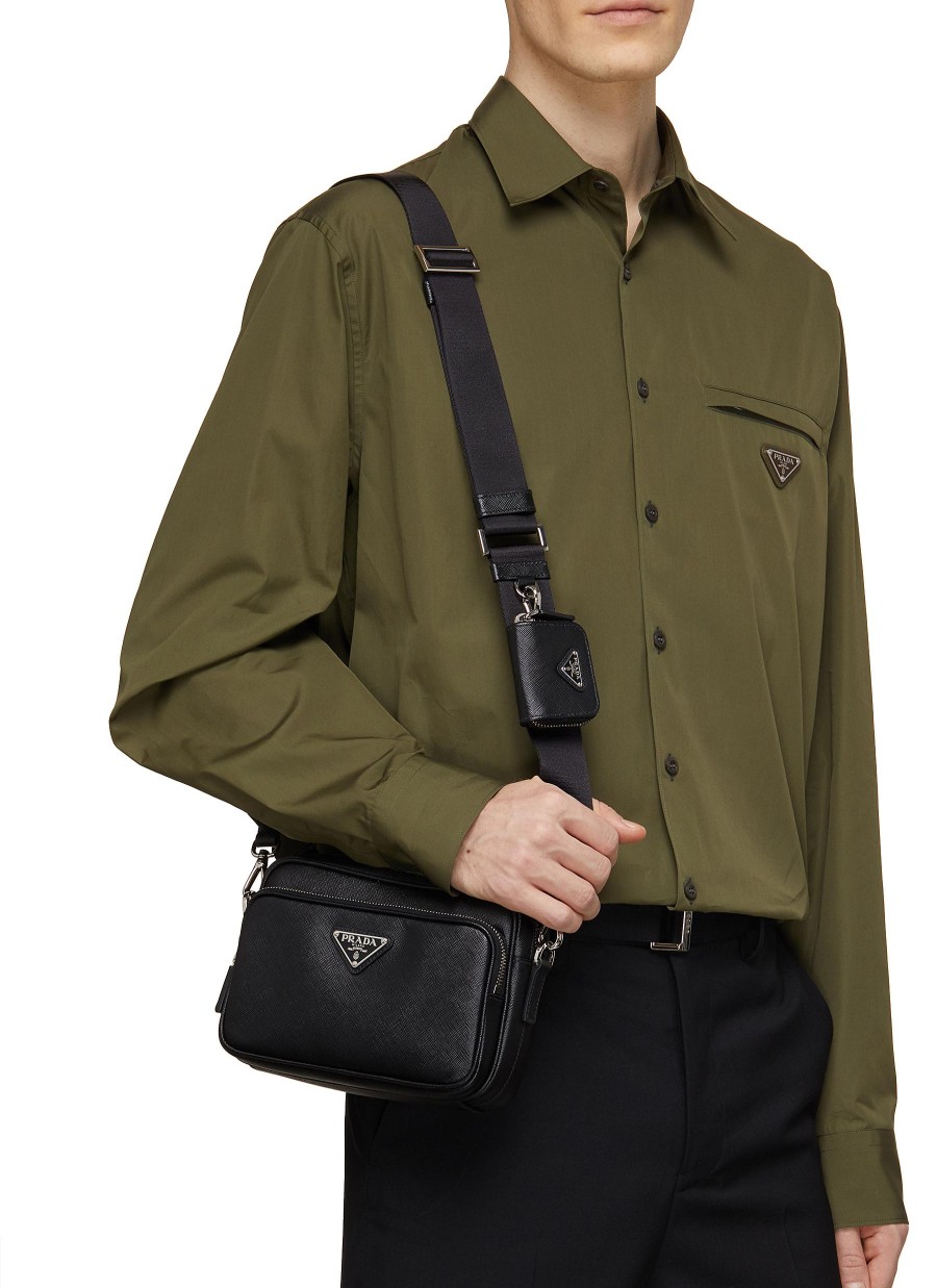 Men PRADA Crossbody | Saffiano Leather Crossbody Bag