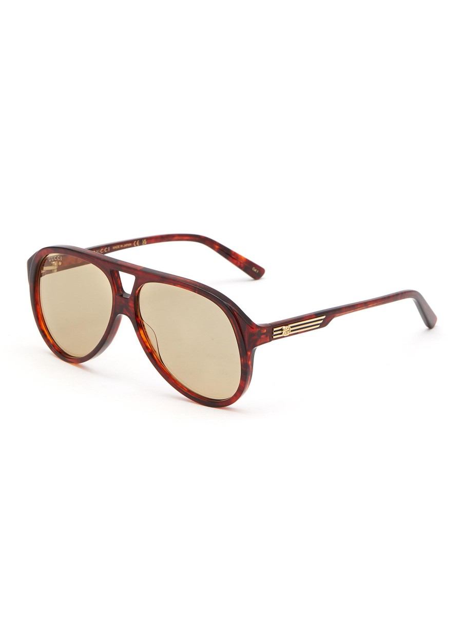 Men GUCCI Eyewear | Tortoiseshell Effect Acetate Aviator Sunglasses