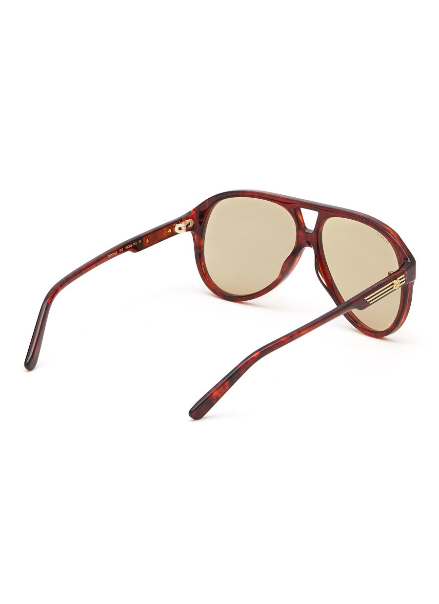 Men GUCCI Eyewear | Tortoiseshell Effect Acetate Aviator Sunglasses