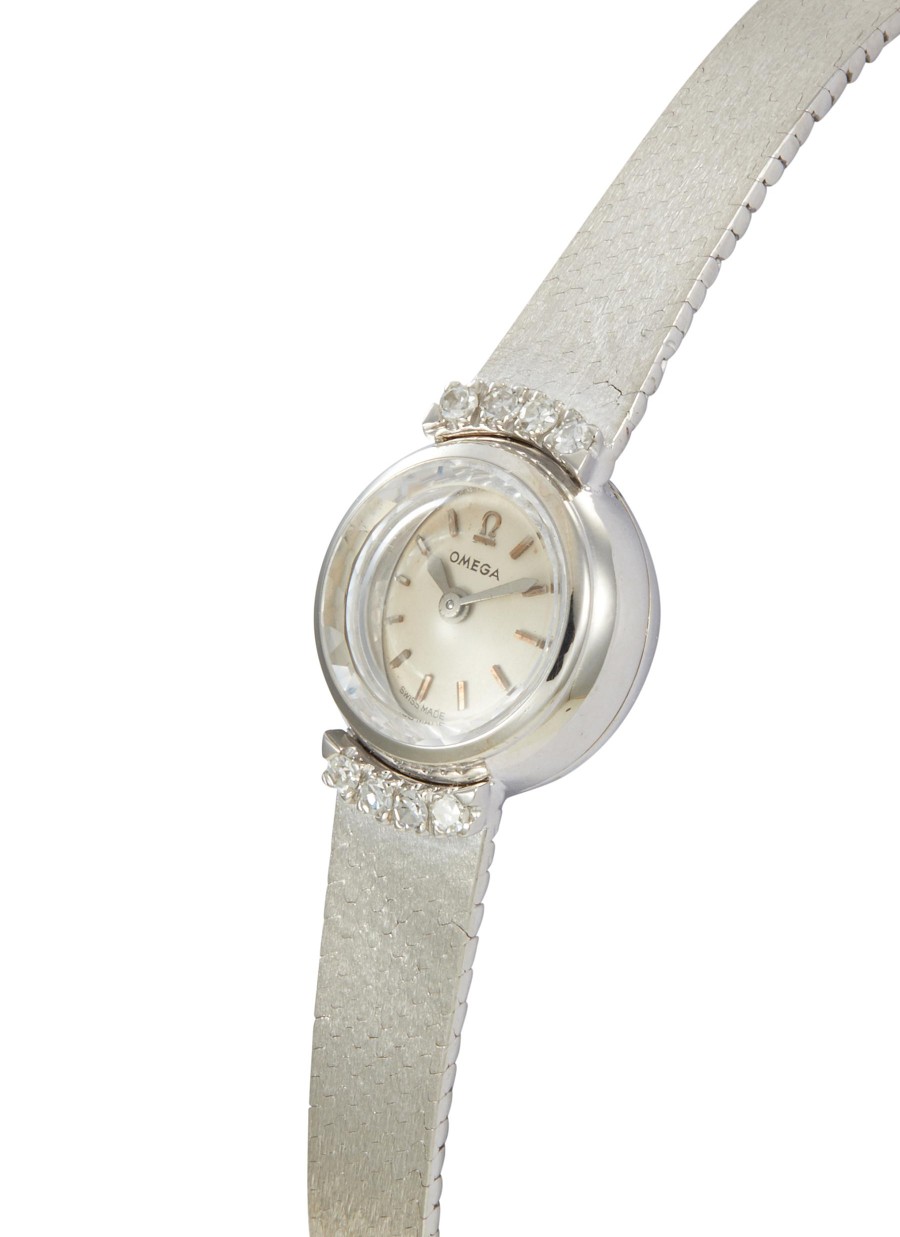 Women LANE CRAWFORD VINTAGE WATCHES Watches | Omega Diamond Encrusted 14K White Gold Round Watch