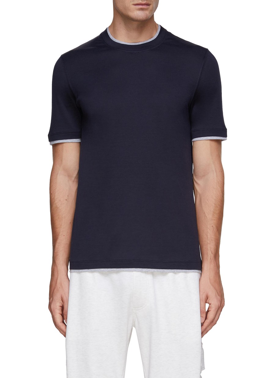 Men BRUNELLO CUCINELLI T-Shirts | Silk Cotton Blend Layered T-Shirt