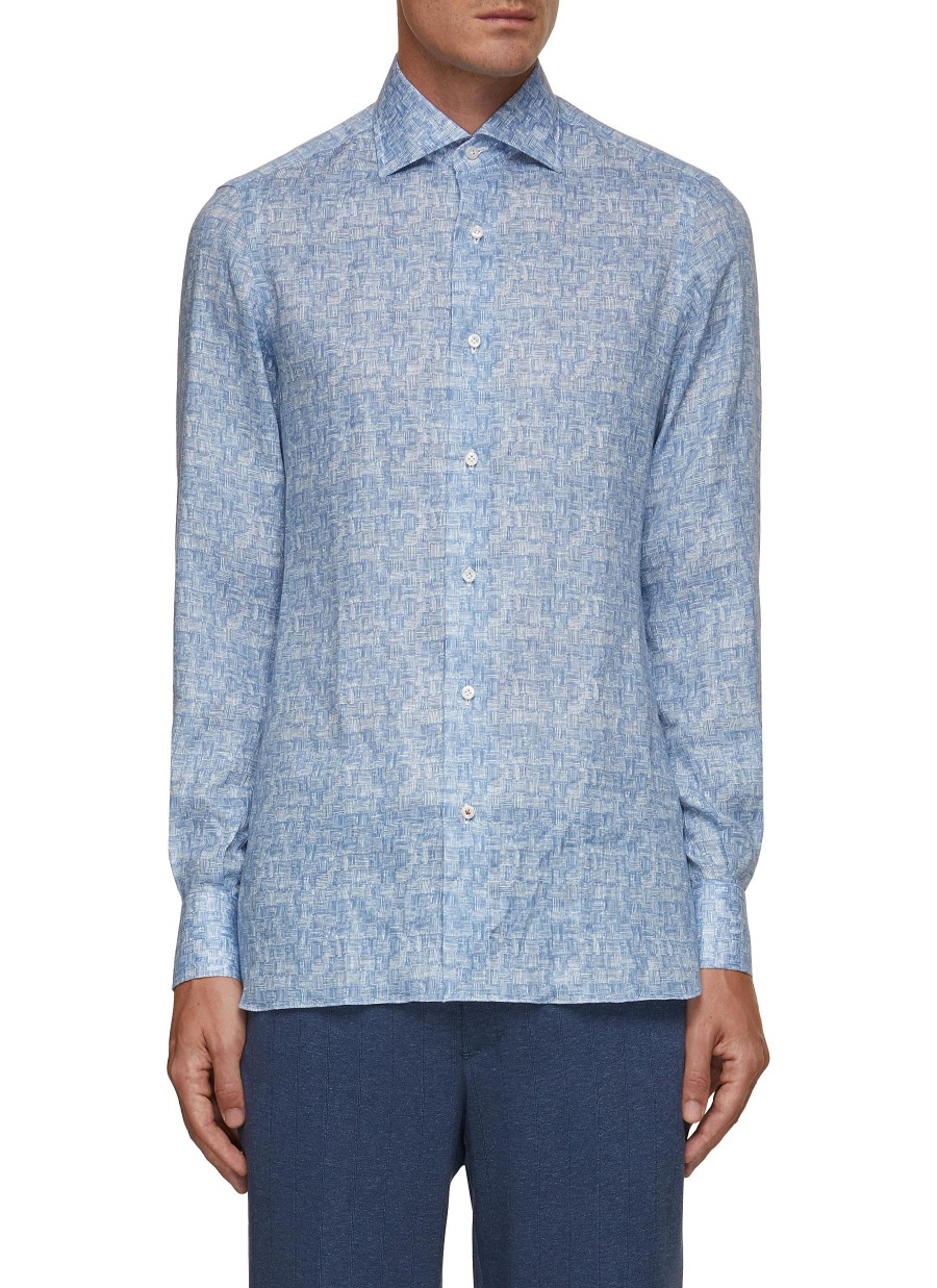 Men ISAIA Shirts | Basket Weave Print Shirt