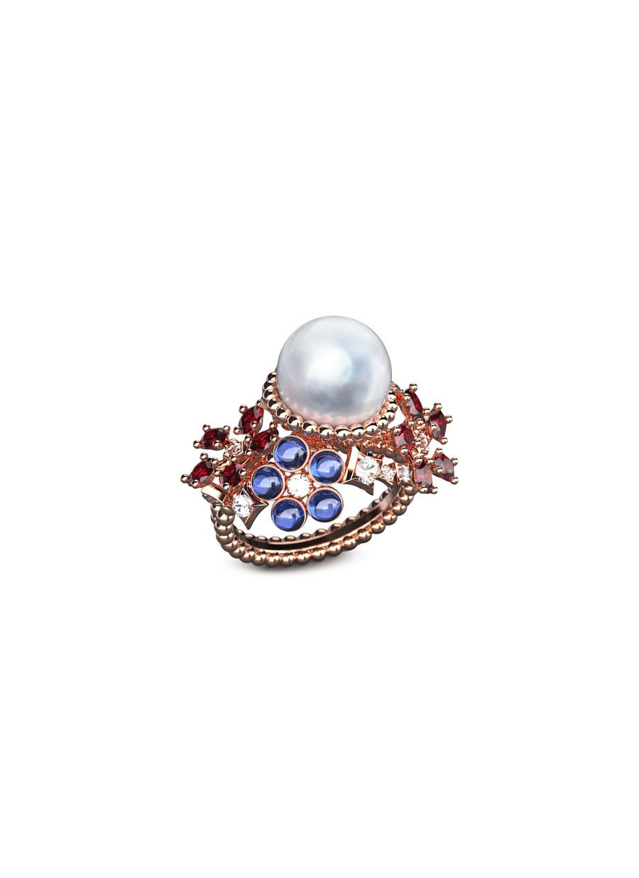 Women MING SONG HAUTE JOAILLERIE Fine Jewellery | Galaxy Selva 14K Gold Diamond Sapphire Ruby Pearl Ring