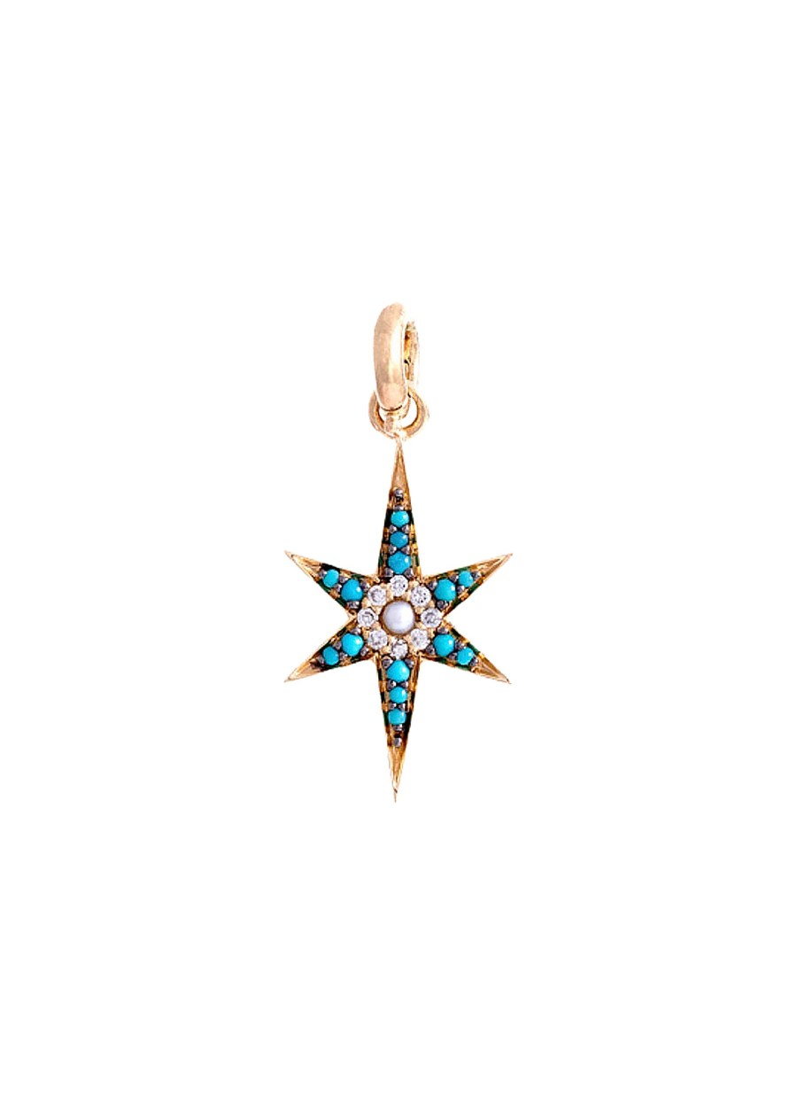 Women STORROW JEWELRY Fine Jewellery | Stella 14K Gold Diamond Turquoise Star Charm