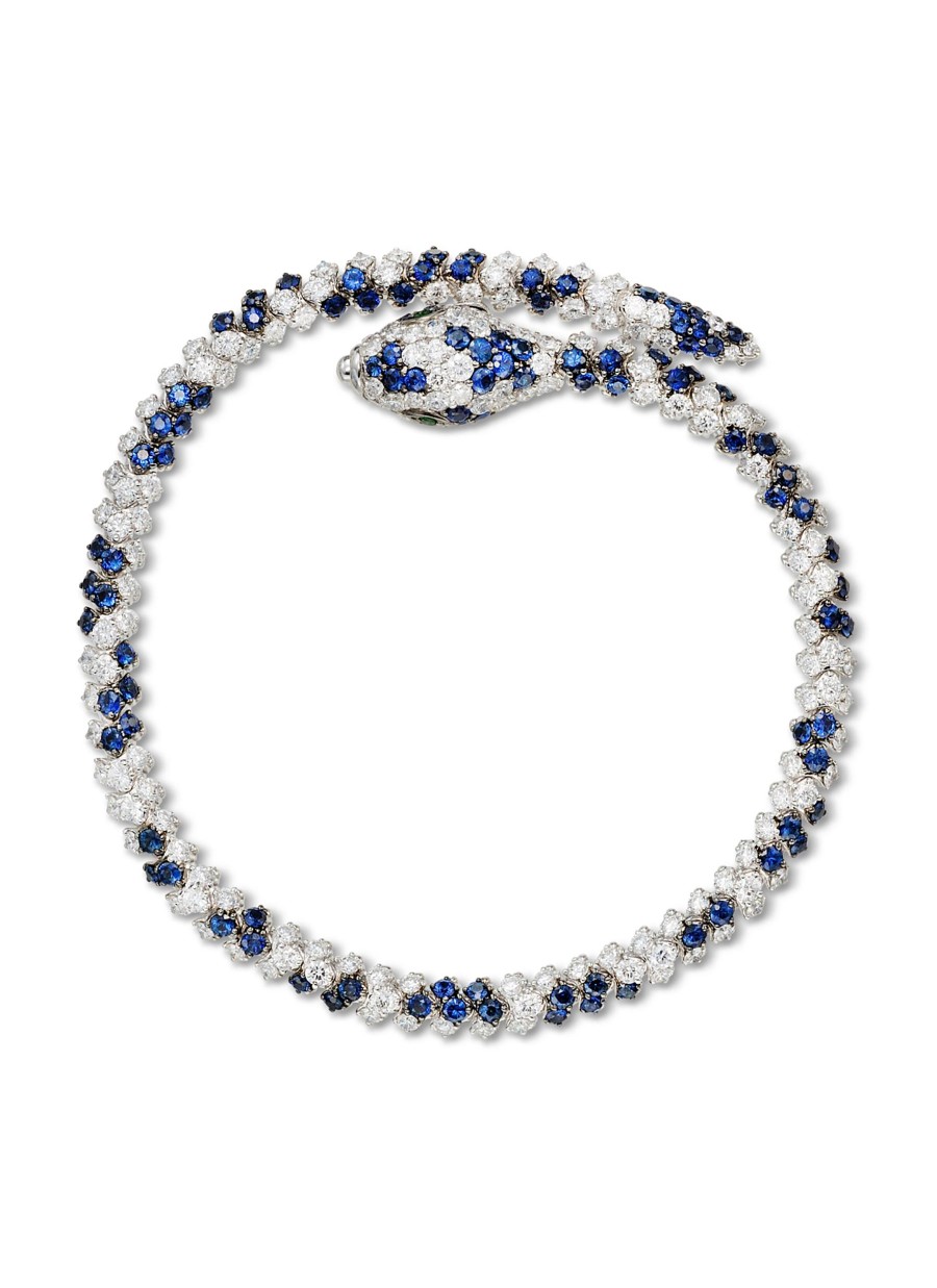 Women MIO HARUTAKA Fine Jewellery | Snake 18K White Gold Blue Sapphire Bracelet