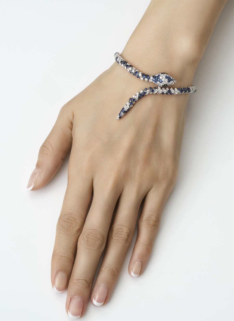 Women MIO HARUTAKA Fine Jewellery | Snake 18K White Gold Blue Sapphire Bracelet