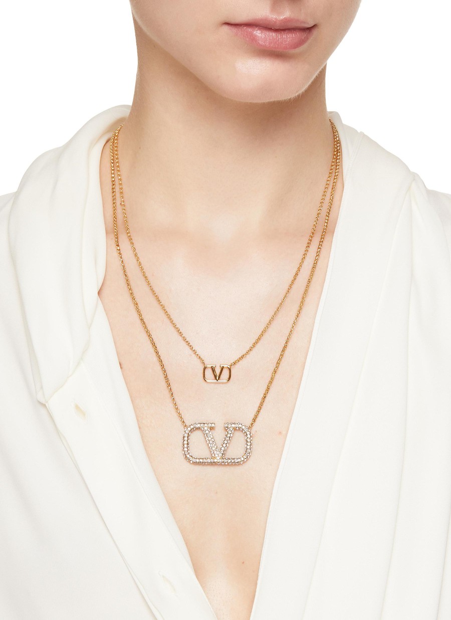 Women VALENTINO Fashion Jewellery | Vlogo Signature Strass Brass Necklace