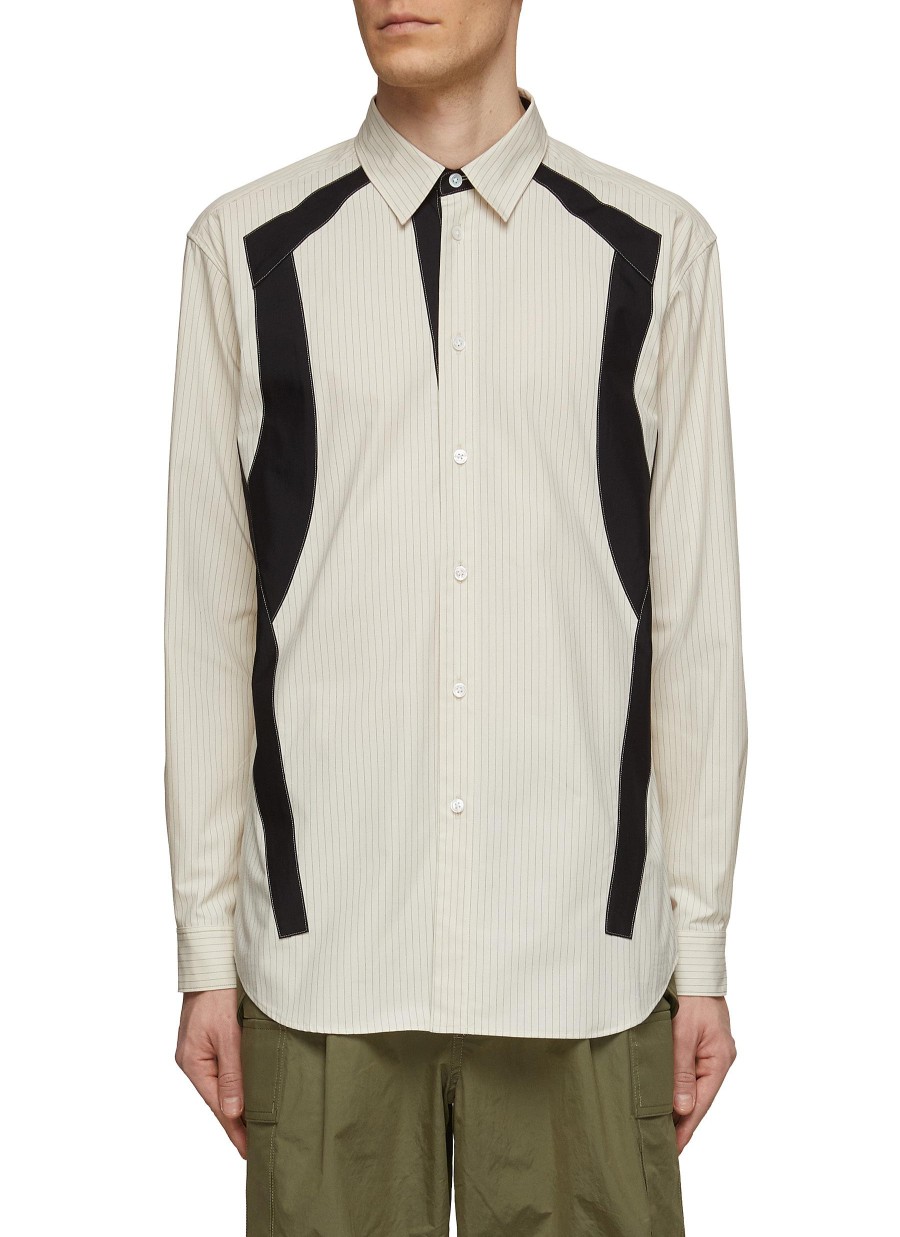 Men KHOKI Shirts | Black Patched Striped Cotton Shirt