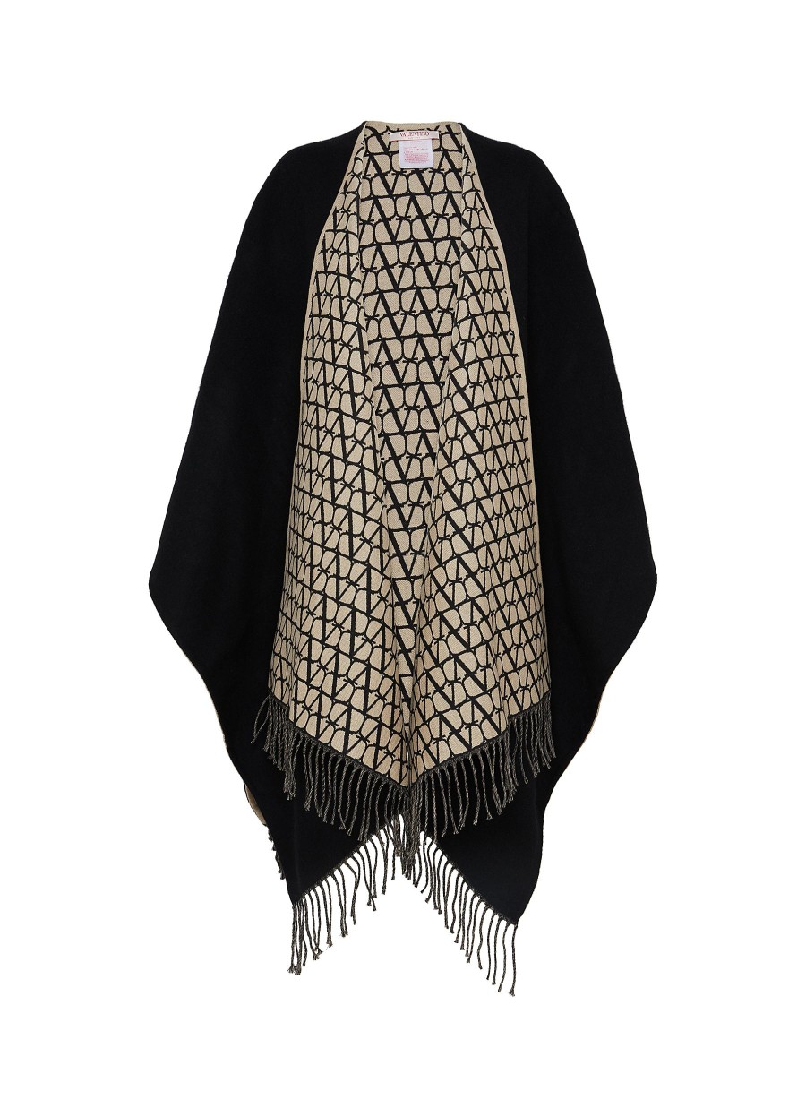 Women VALENTINO Scarves & Wraps | Toile Iconographe Fringed Wool Cashmere Silk Poncho