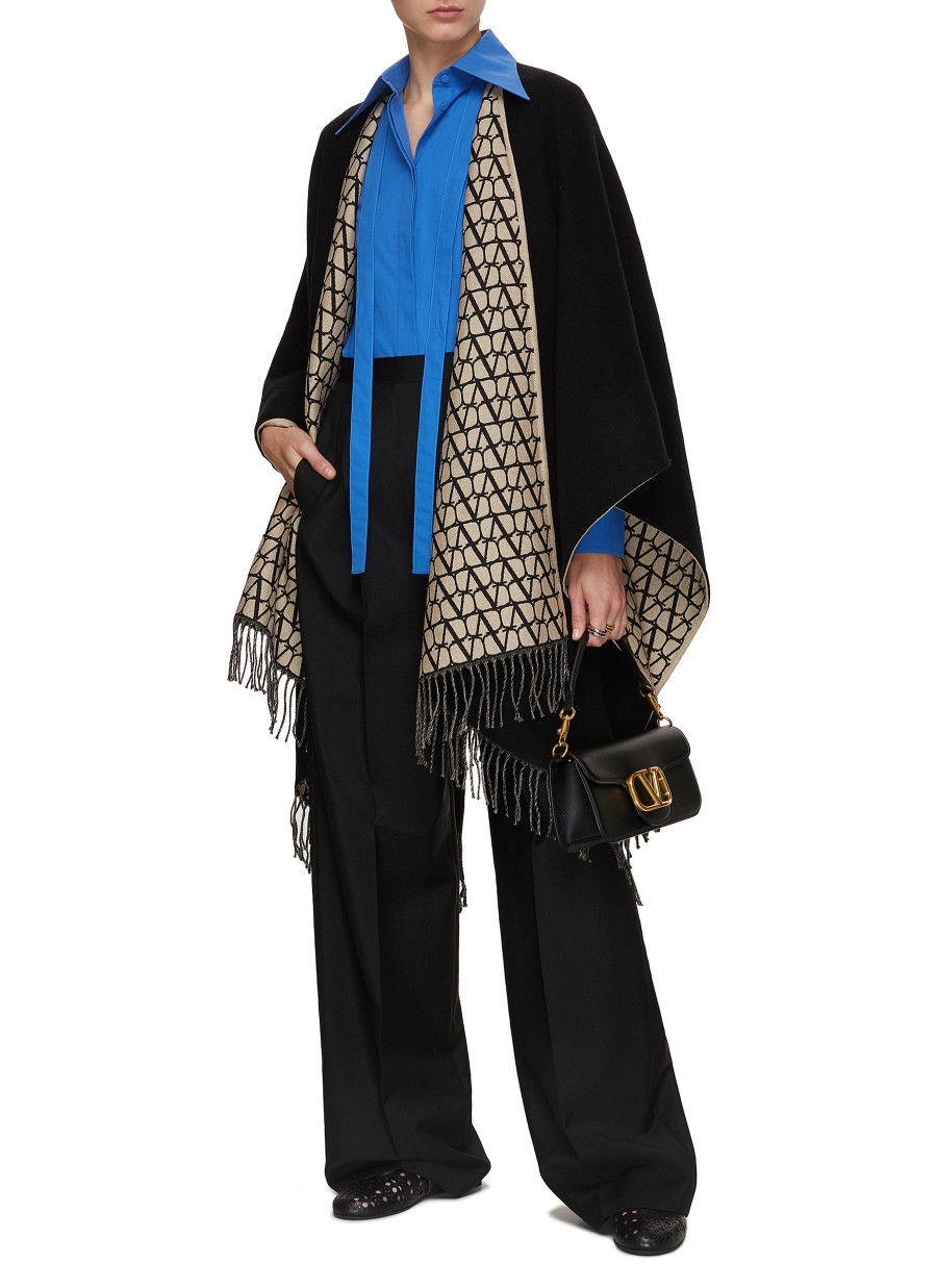 Women VALENTINO Scarves & Wraps | Toile Iconographe Fringed Wool Cashmere Silk Poncho