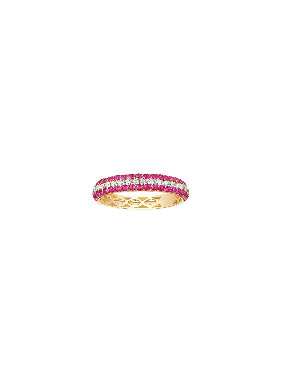 Women LC COLLECTION JEWELLERY Fine Jewellery | 18K Gold Diamond Ruby Eternity Band — Size Eu 55