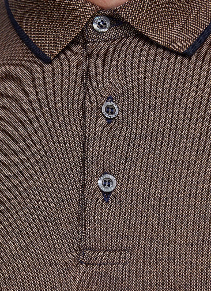 Men CANALI Polos | Ribbed Detail Polo Shirt