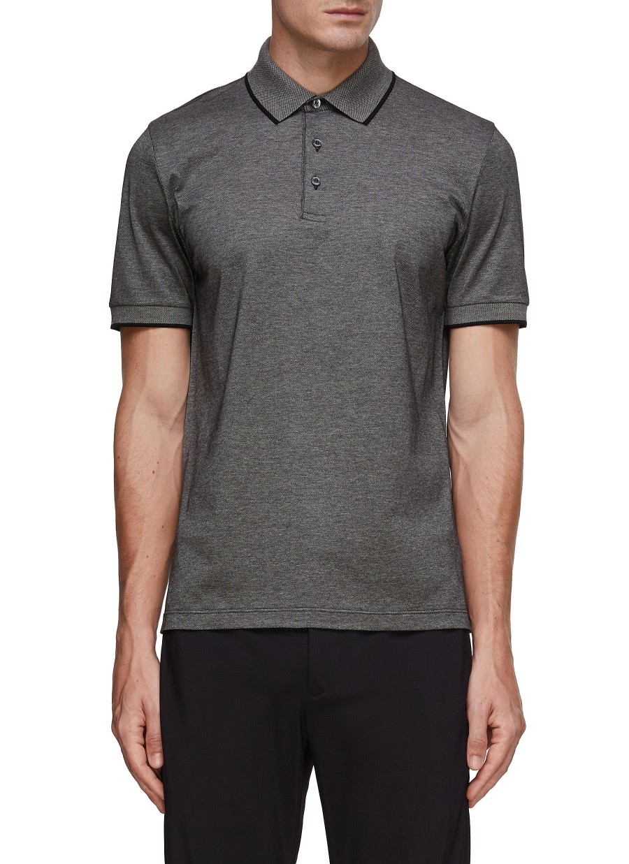 Men CANALI Polos | Ribbed Detail Polo Shirt