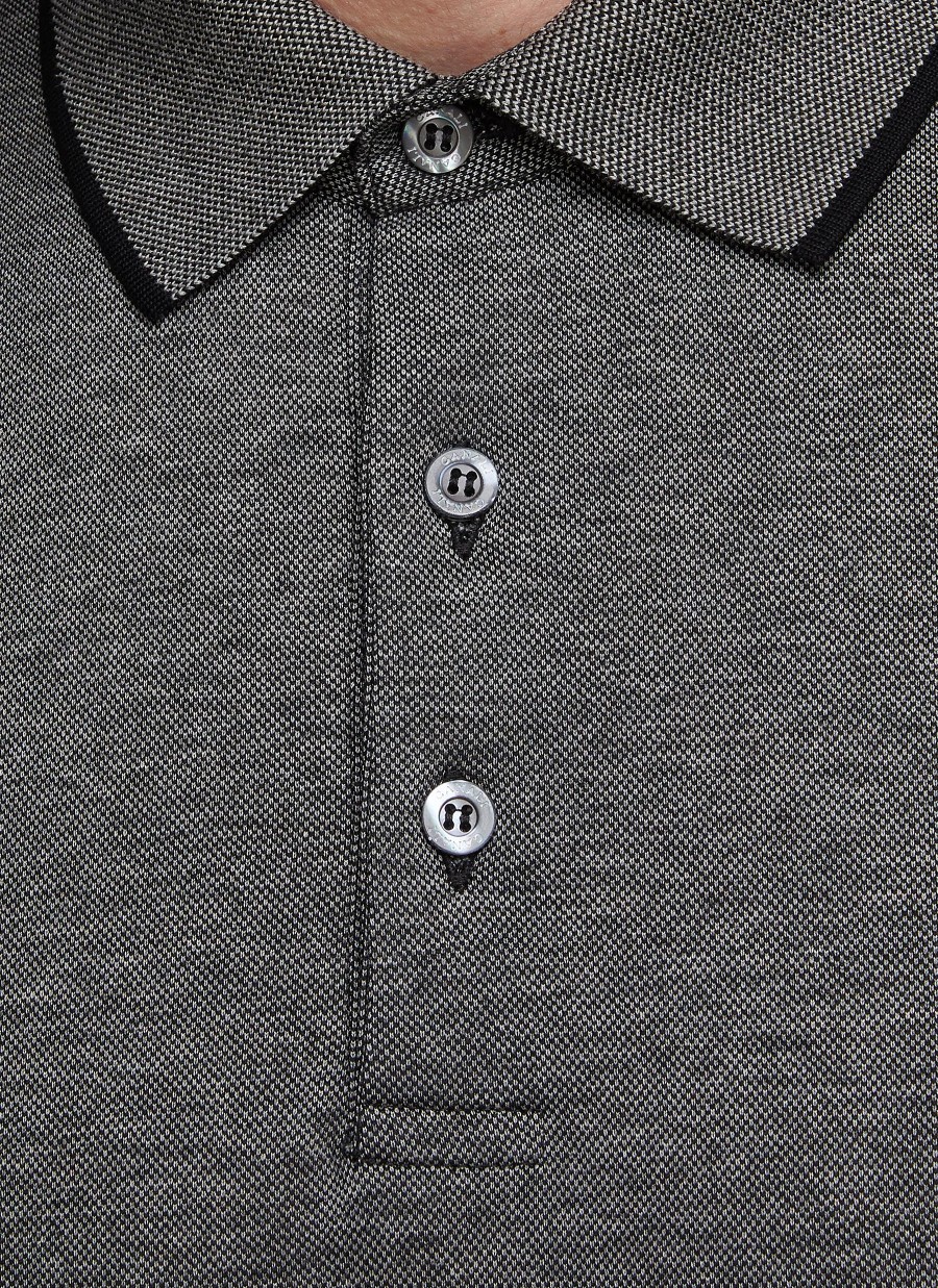 Men CANALI Polos | Ribbed Detail Polo Shirt