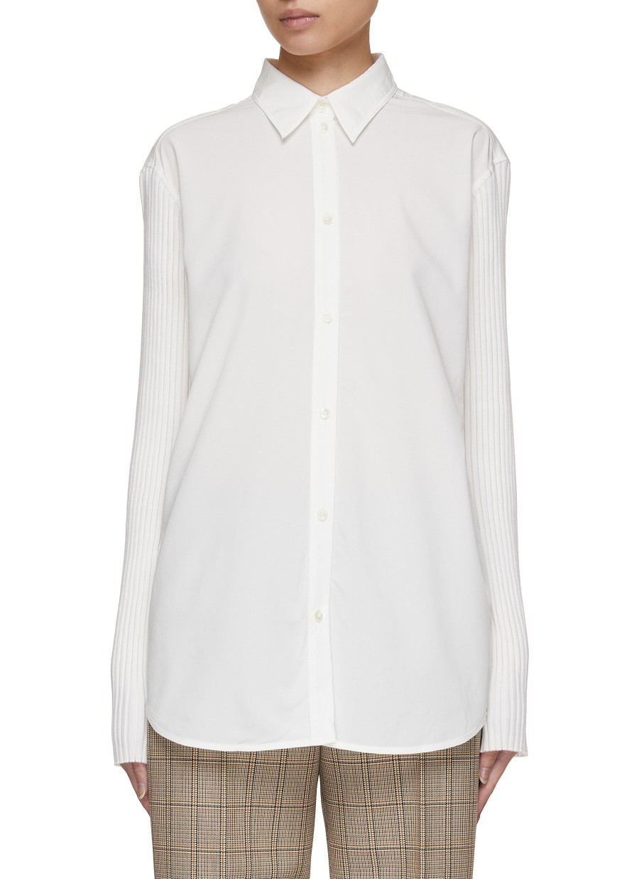 Women TOTEME Tops | Ribbed Sleeve Poplin Shirt