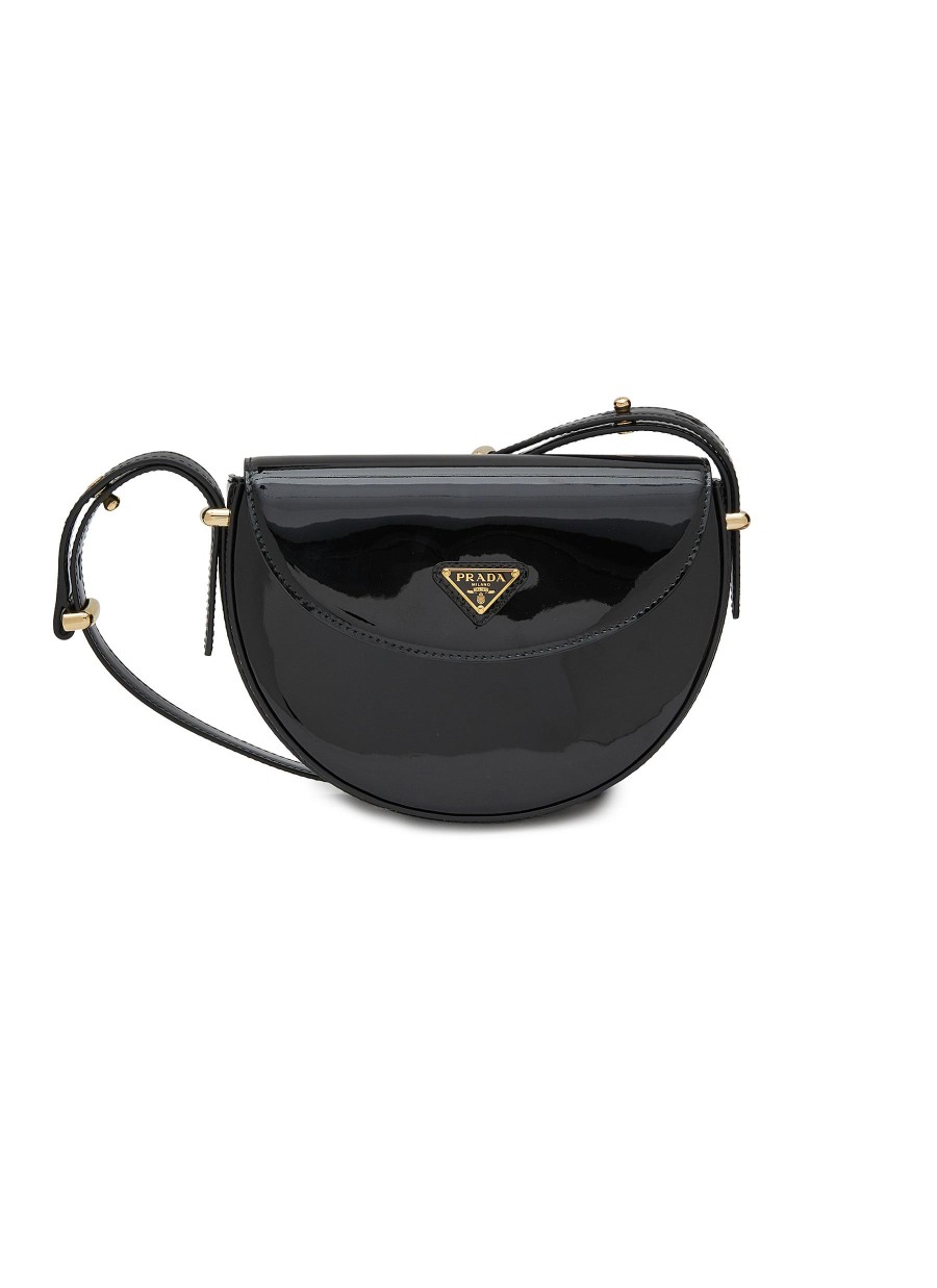 Women PRADA Crossbody | Half Moon Patent Leather Crossbody Bag