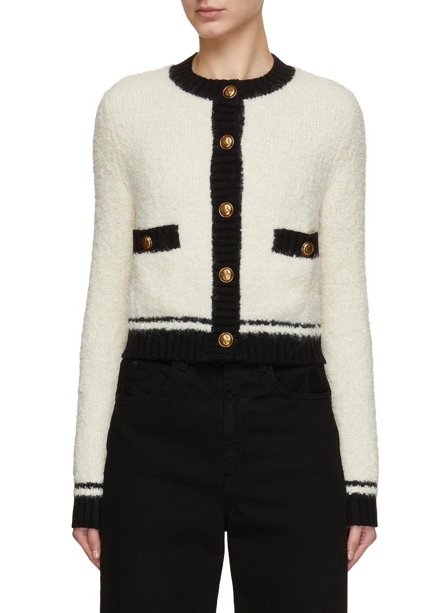 Women MO&CO. Knitwear | Contrast Trim Cropped Wool Blend Cardigan