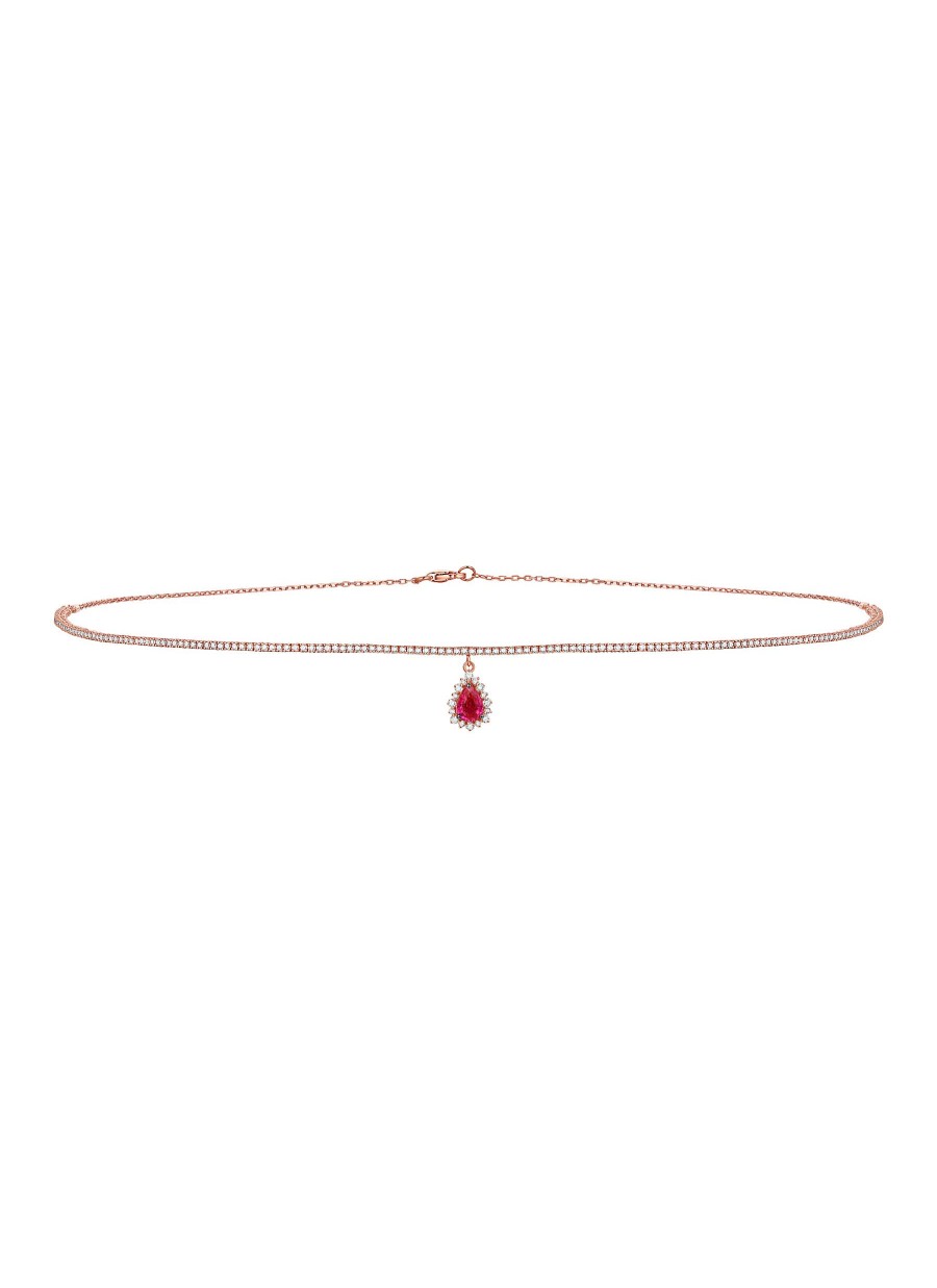 Women LC COLLECTION JEWELLERY Fine Jewellery | 18K Rose Gold Diamond Ruby Necklace — Size 16"