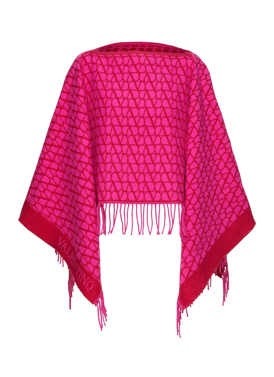 Women VALENTINO Scarves & Wraps | Wool Cashmere Blend Toile Iconographe Poncho