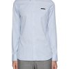 Men PRADA Shirts | Tonal Triangular Patch Striped Cotton Shirt