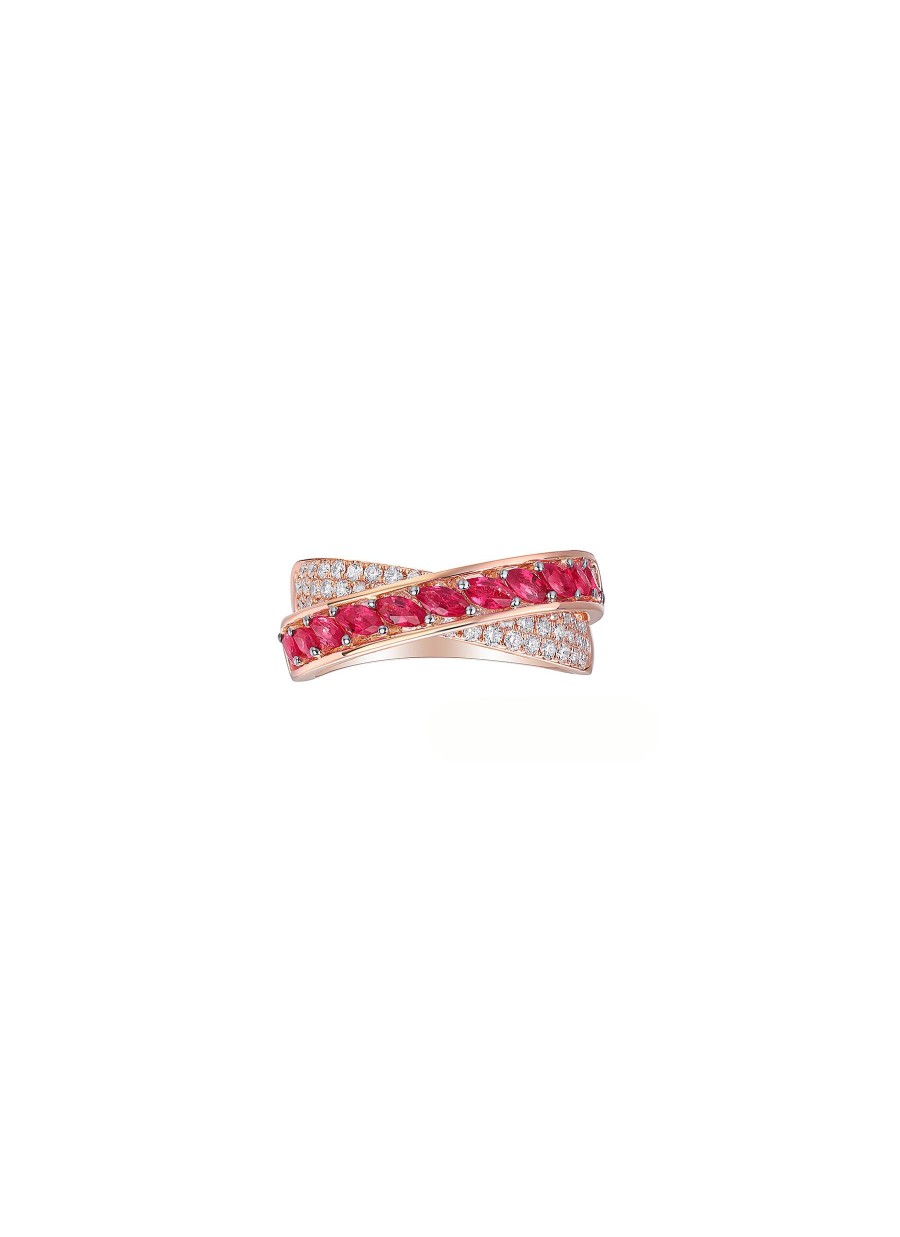 Women LC COLLECTION JEWELLERY Fine Jewellery | 18K Rose Gold Diamond Ruby Double Band Ring — Size Us 7