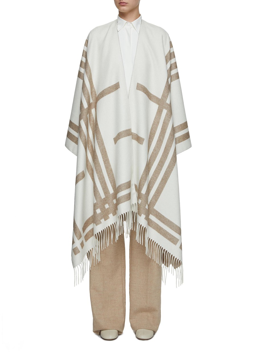 Women KITON Jackets | Fringe Hem Printed Silk Cape