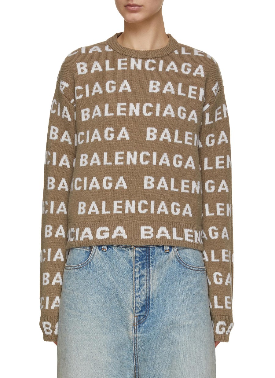 Women BALENCIAGA Knitwear | Logo Knit Cropped Sweater