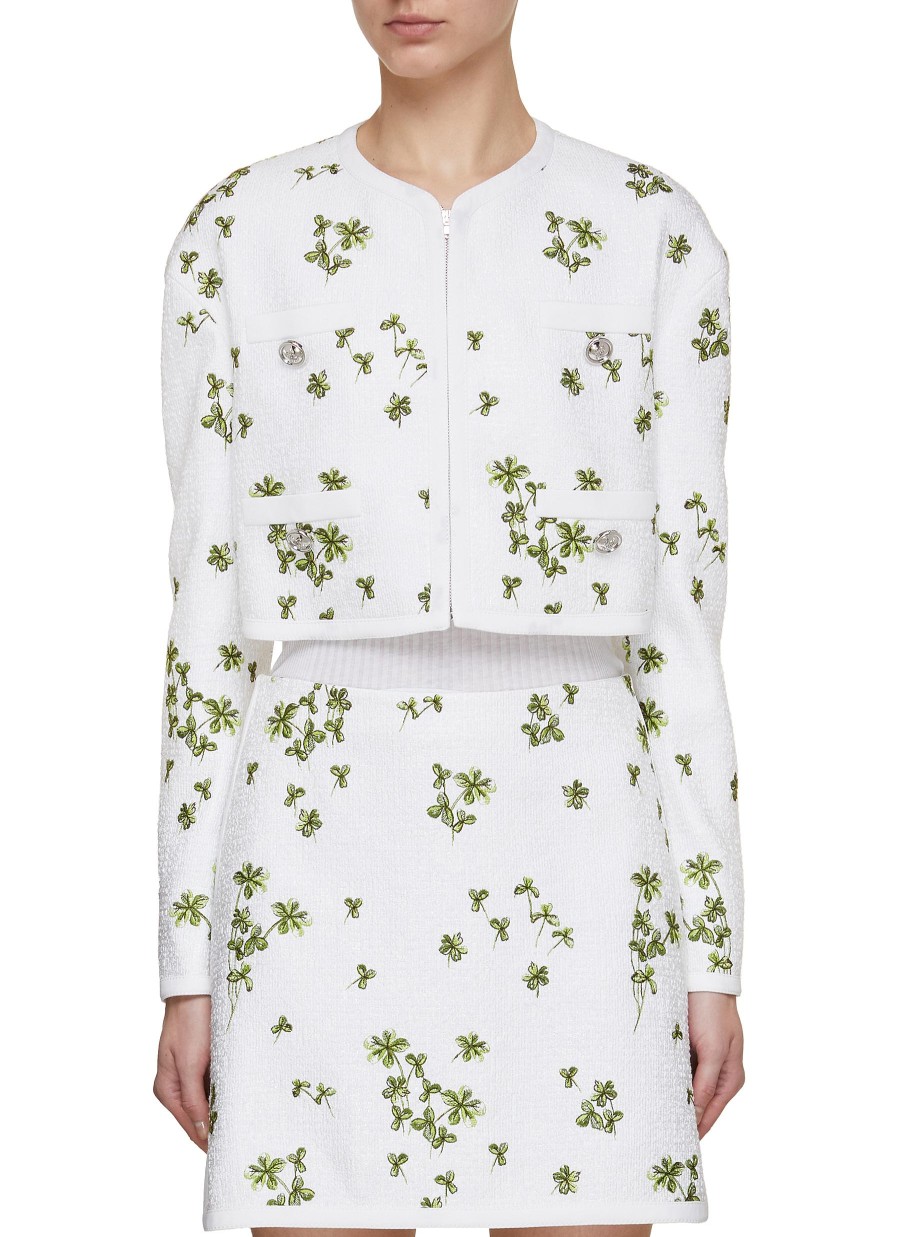 Women GIAMBATTISTA VALLI Jackets | Cropped Leaf Emboridered Boucle Jacket