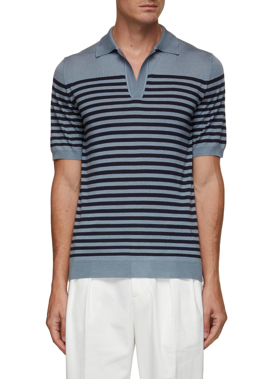 Men ISAIA Polos | Contrast Stripe Knit Polo