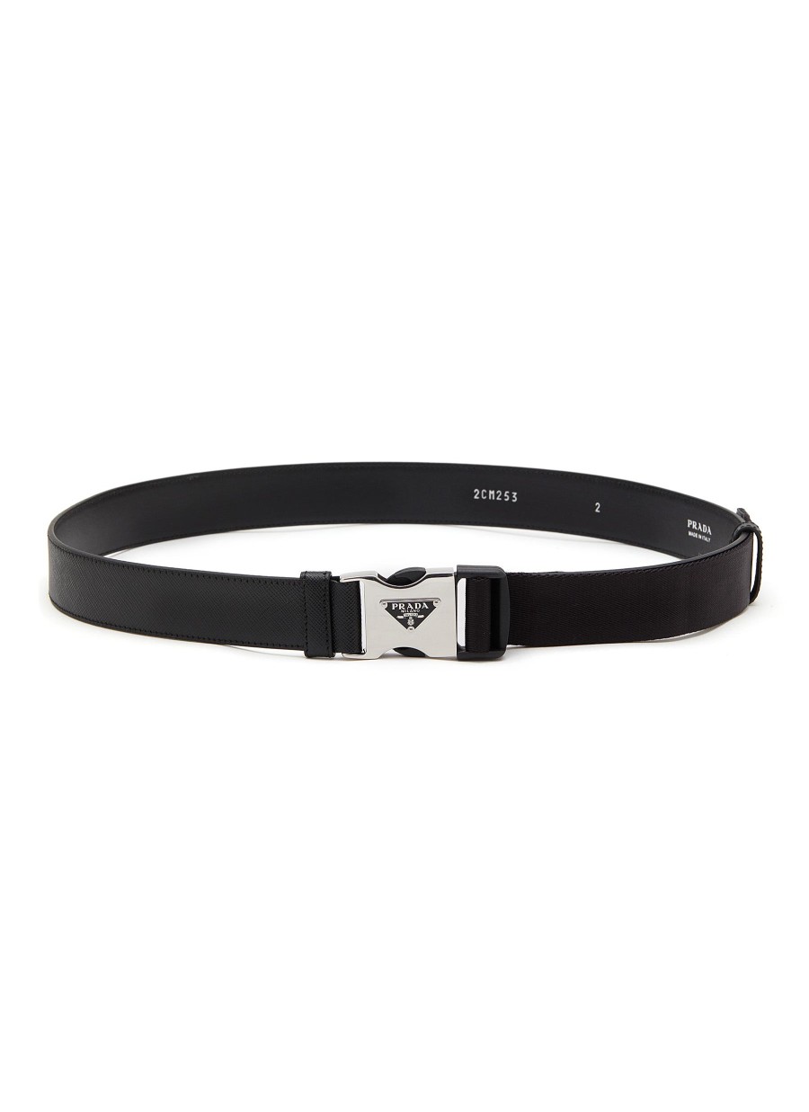 Men PRADA Belts | Push Lock Buckle Saffiano Leather Belt