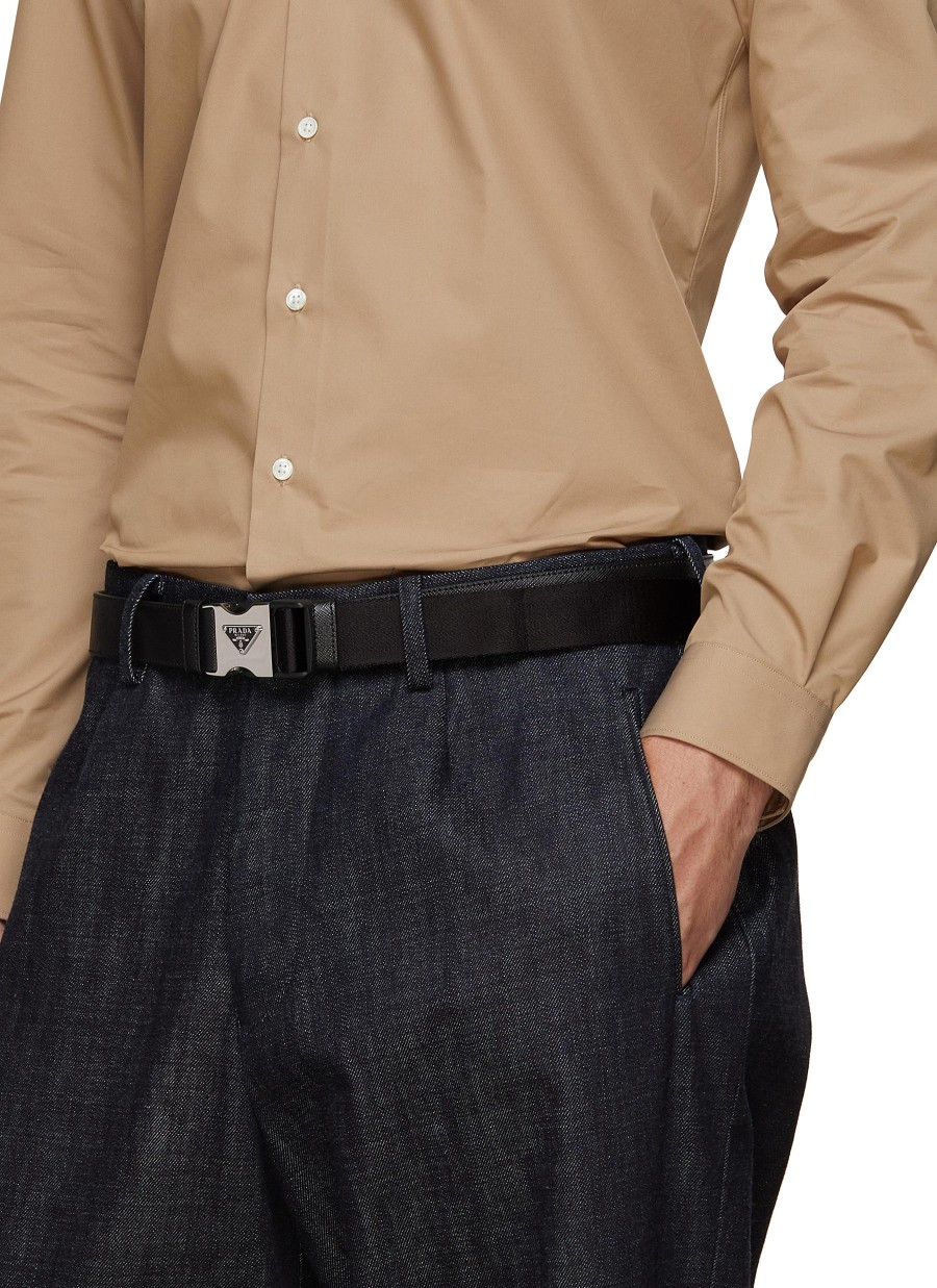 Men PRADA Belts | Push Lock Buckle Saffiano Leather Belt