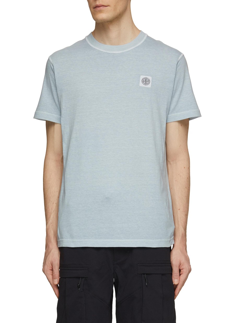 Men STONE ISLAND T-Shirts | Compass Patch Logo Dyed Fissato Crewneck T-Shirt