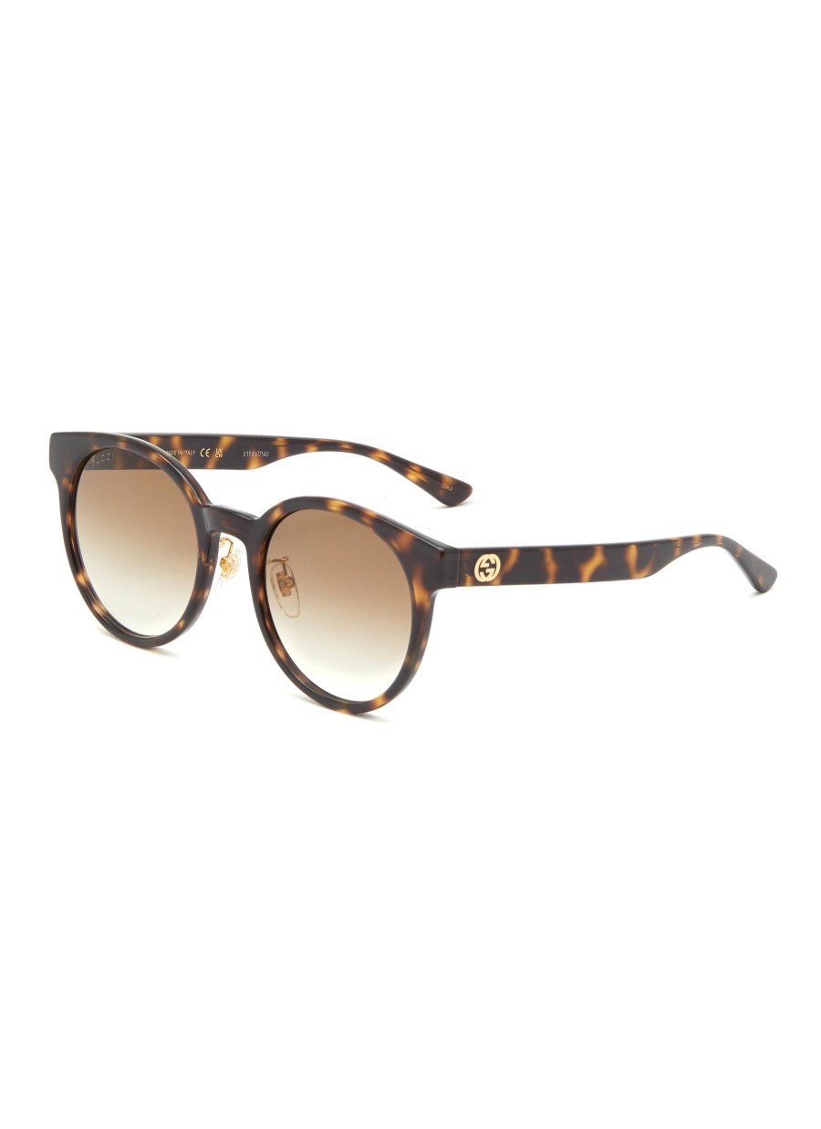 Women GUCCI Eyewear | Logo Tortoiseshell Effect Acetate Round Sunglasses