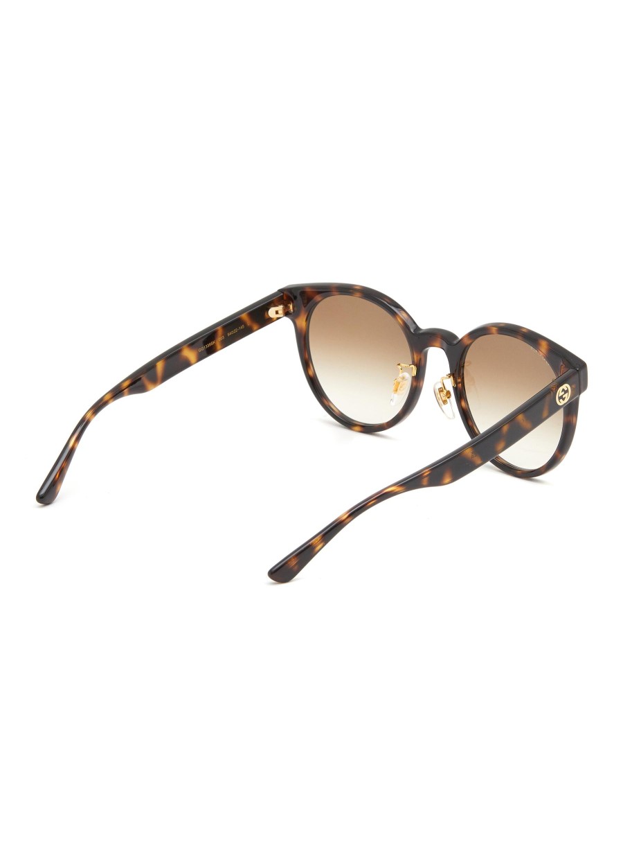 Women GUCCI Eyewear | Logo Tortoiseshell Effect Acetate Round Sunglasses