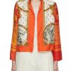 Women LILYEVE Jackets | Stand Collar Open Front Silk Jacket