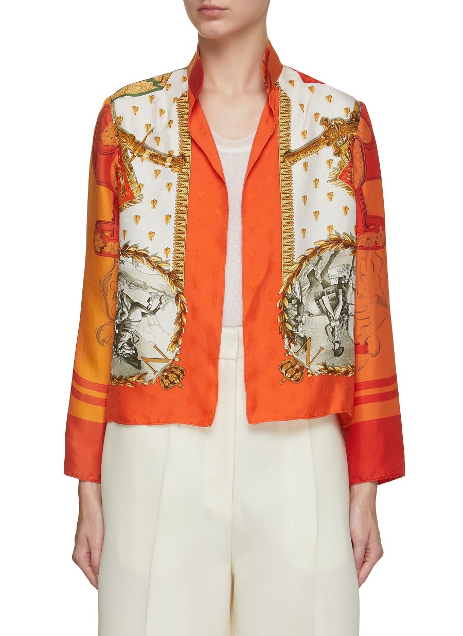 Women LILYEVE Jackets | Stand Collar Open Front Silk Jacket