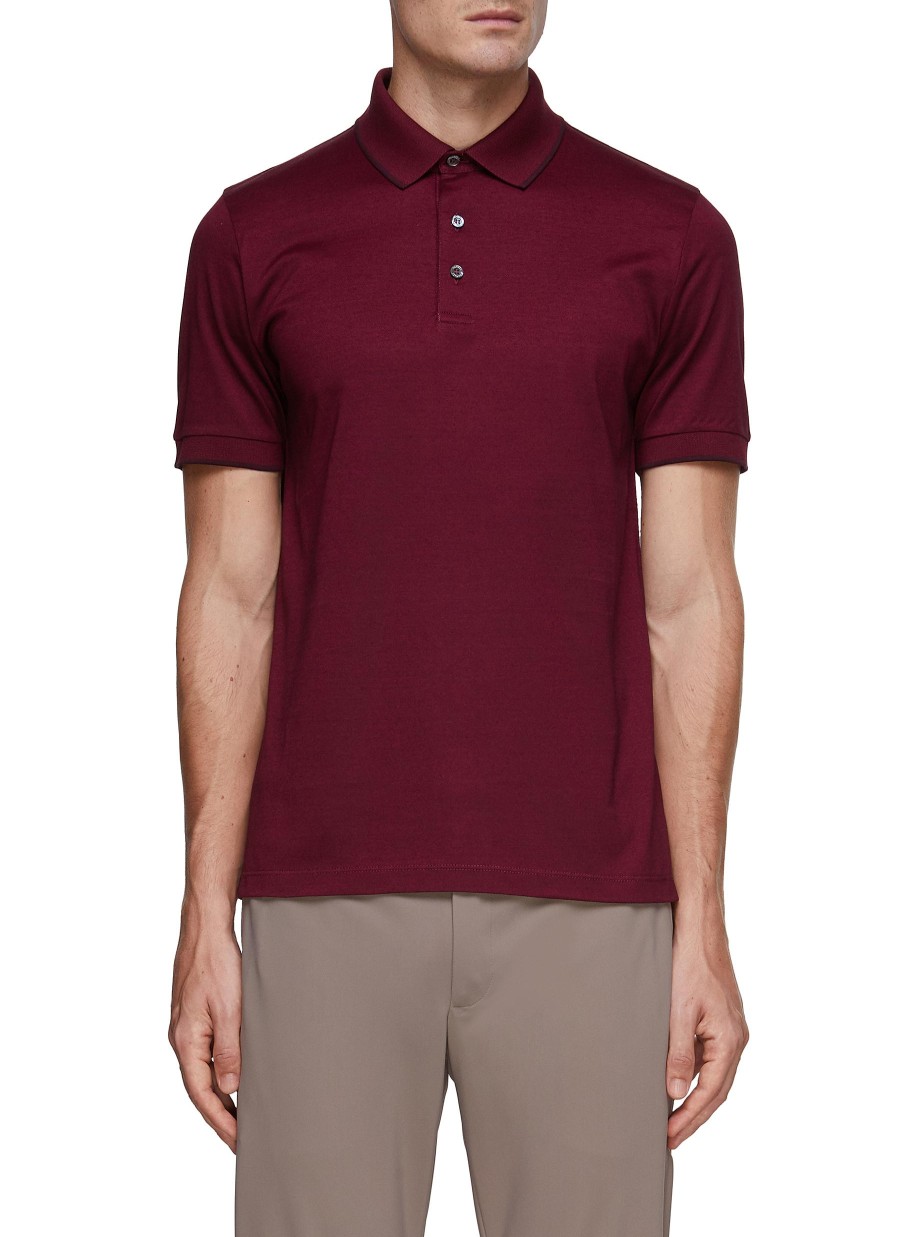 Men CANALI Polos | Ribbed Detail Polo Shirt