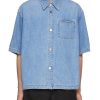 Men SOLID HOMME Shirts | Denim Cropped Short Sleeve Shirt