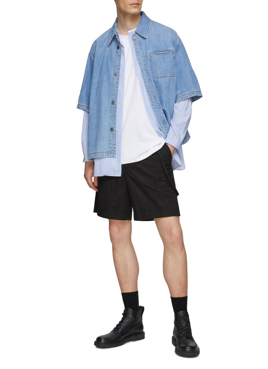 Men SOLID HOMME Shirts | Denim Cropped Short Sleeve Shirt