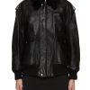 Women PRADA Jackets | Shearling Collar Leather Bomber Jacket