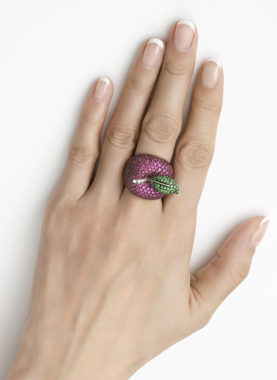 Women MIO HARUTAKA Fine Jewellery | Apple 18K Rose And White Gold Ruby And Green Garnet Ring