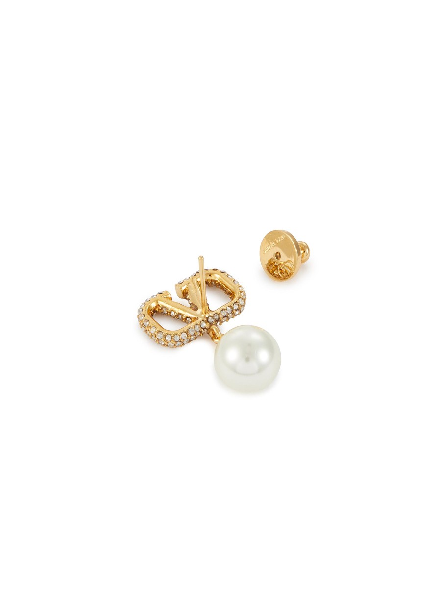 Women VALENTINO Fashion Jewellery | Vlogo Swarovski Crystal & Pearl Brass Earrings