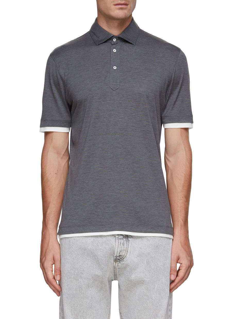 Men BRUNELLO CUCINELLI Polos | Silk Cotton Blend Layered Polo Shirt